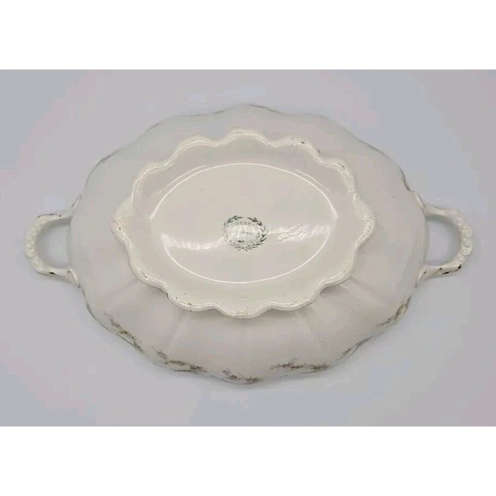 Vintage Dresden Semi Porcelain Two Handle Serving Bowl Rosesand Gold Trimmed